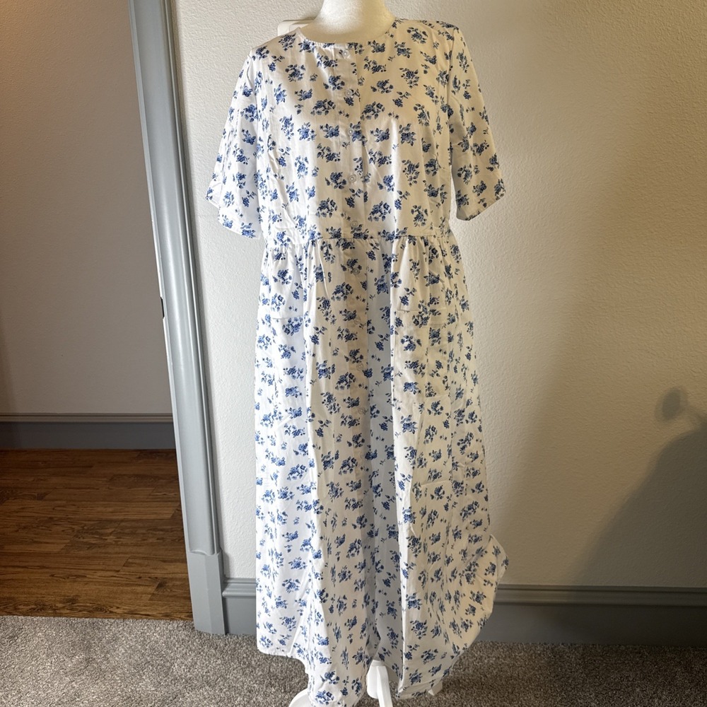 Woman Within Blue & White Floral Maxi Dress Size 16W